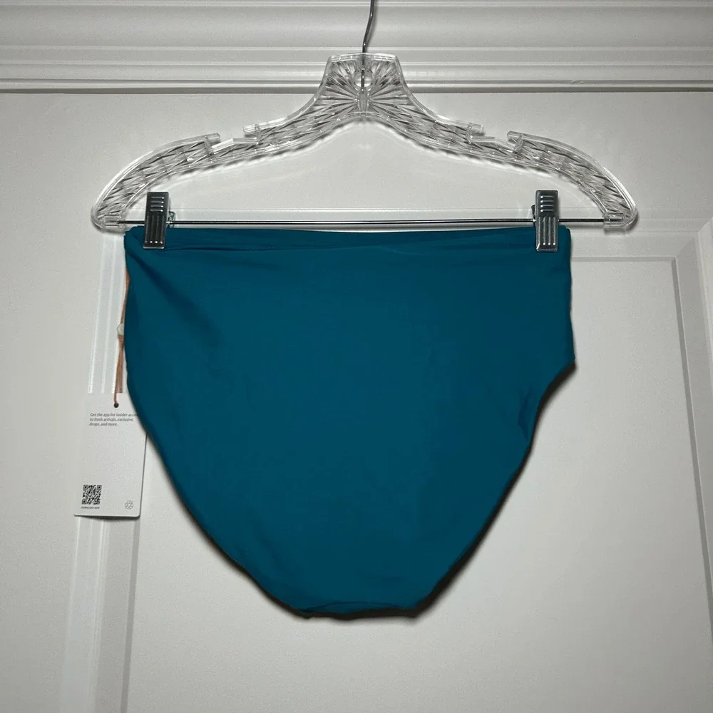 NWT Quince Italian High-Rise Bikini Bottom in lagoon teal blue women's small